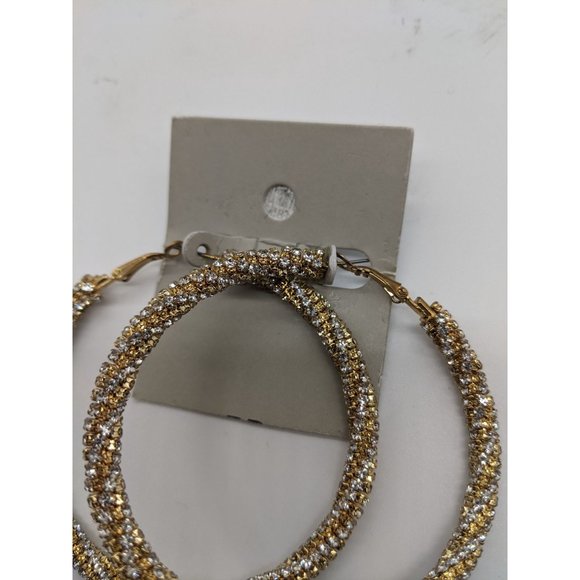 NWT Nordstrom Crystal Hoop Earrings One Size Gold - Picture 6 of 6